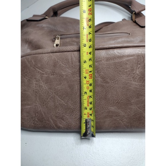 Y2K Taupe Faux Leather Hobo Bag Gold Hardware Buckle Detail Tote Zippers Brown - Picture 4 of 8